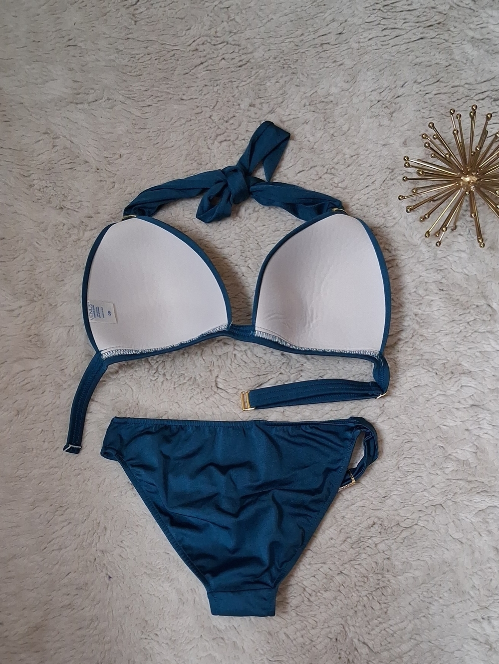 Venus Teal Blue And Gold Goddess Enhancer PushUp Bikini Set Top DD- Bottom Small - Picture 15 of 16